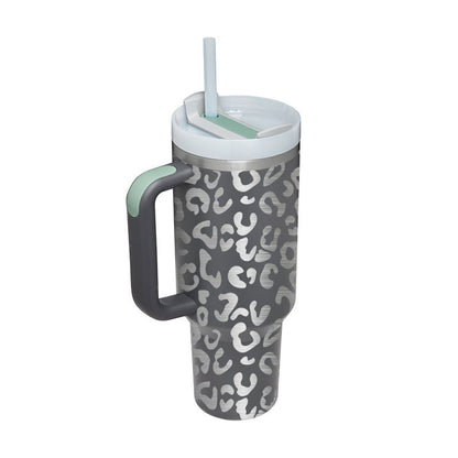 Thermal cup with handle and straw insulated, stainless steel