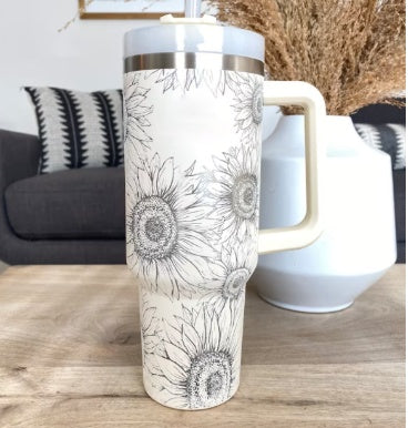 Thermal cup with handle and straw insulated, stainless steel