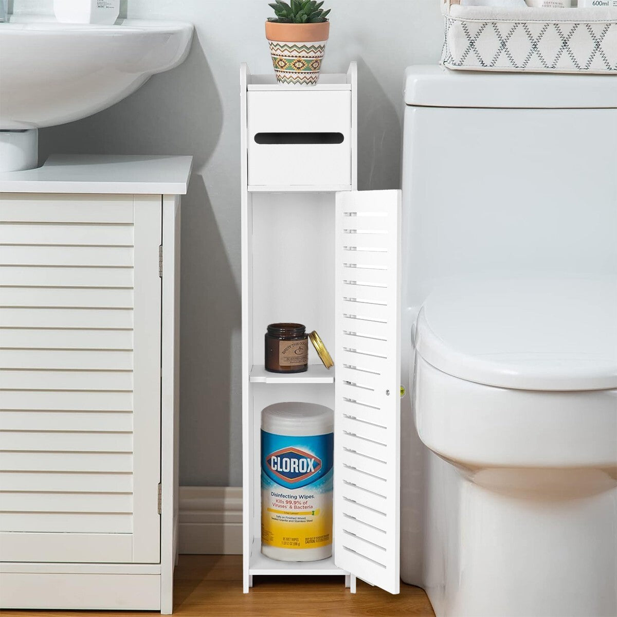 White Wooden Toilet Roll Holder – Bathroom Storage Cabinet