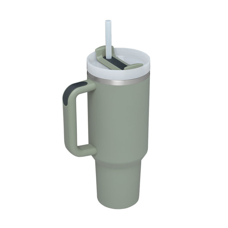 Thermal cup with handle and straw insulated, stainless steel
