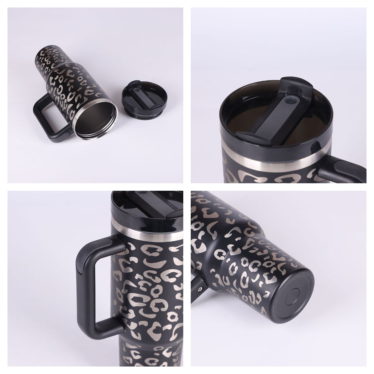 Thermal cup with handle and straw insulated, stainless steel