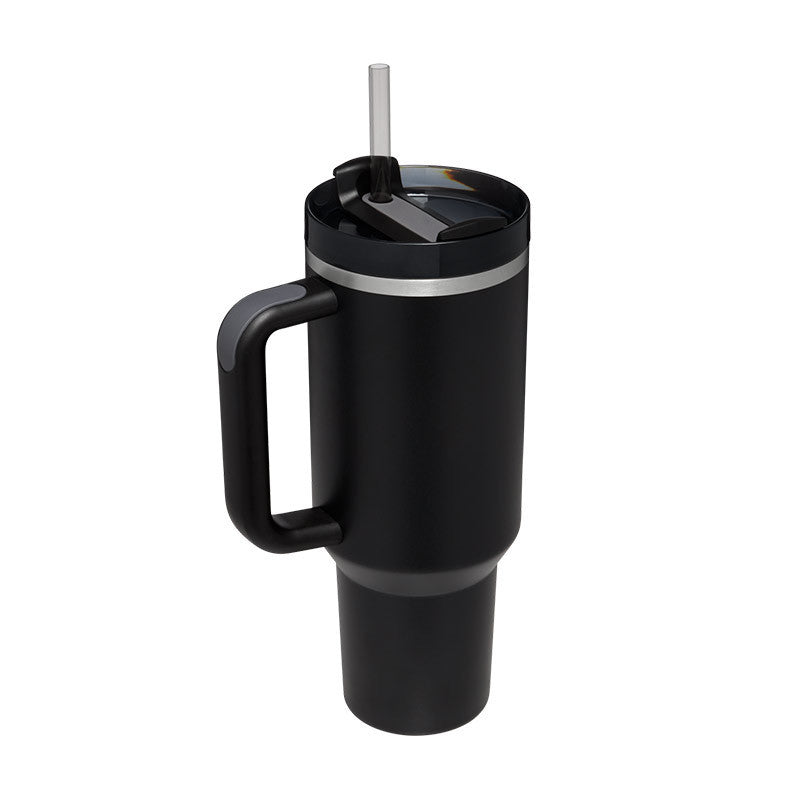 Thermal cup with handle and straw insulated, stainless steel