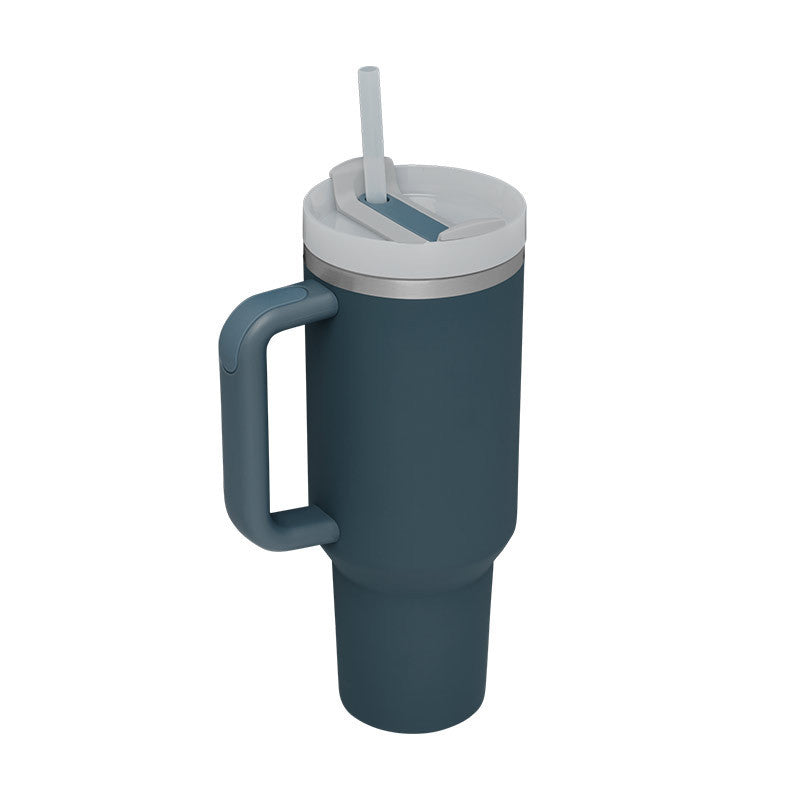 Thermal cup with handle and straw insulated, stainless steel