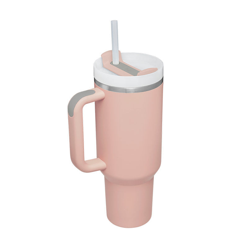 Thermal cup with handle and straw insulated, stainless steel